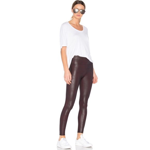 Spanx Faux Leather Leggings in Color Wine - Picture 5 of 7